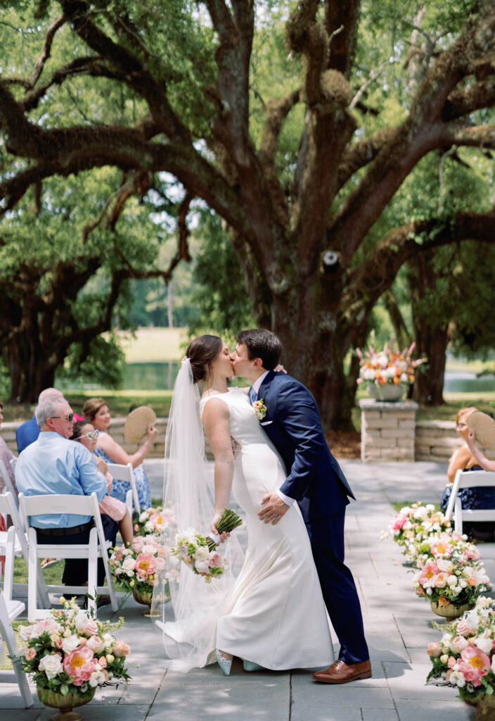 Brunch wedding first kiss Mississippi wedding photography