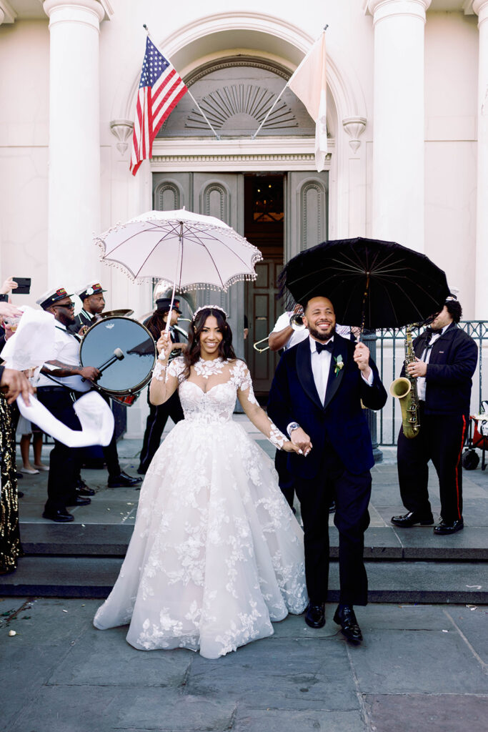 New Orleans wedding film photographer Saint Louis Cathedral second line